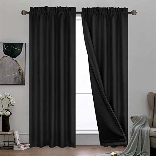 100 Cortinas Opacas Dormitorio  Negro  Doble Capa  Bloq...