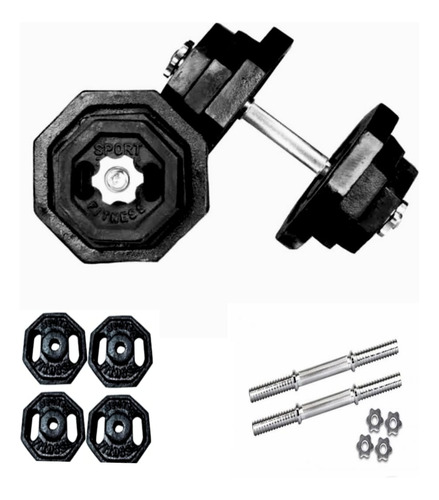 Discos Pesas + Manubrios  Cromados Hexagonal Set Pack 40 Kg 