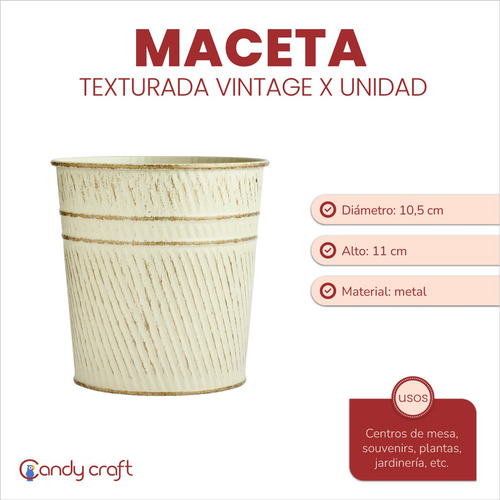 Maceta Texturada Vintage 11 X10,5cm Centro De Mesa Suculenta