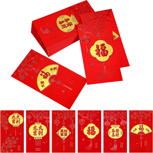 36 Sobres Rojos De Año Nuevo Chino, Paquetes De Dinero De La