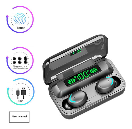Auriculares Bluetooth Tws F9 Impermeables Con Micrófono Negr