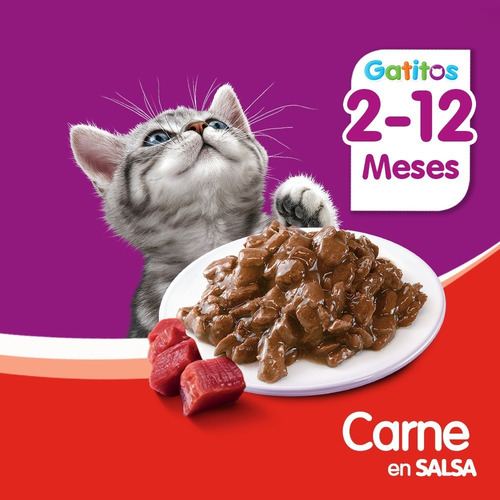 Whiskas Alimento Húmedo Gatitos Carne Salsa Sobre 12un
