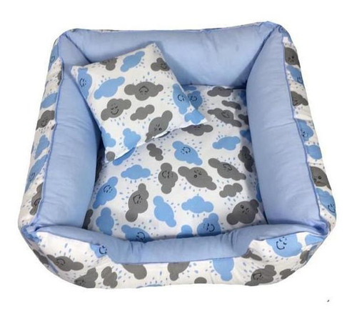 Cama Pet 70 X 70 Com Zíper Fundo Antifriagem Nuvem Azul