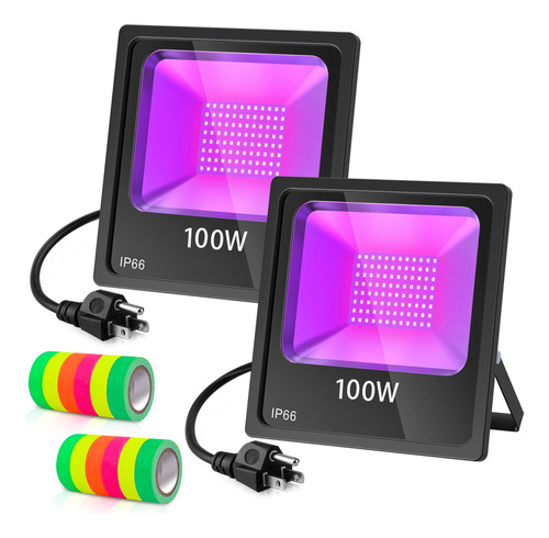 Paquete De 2 Luces Led Uv Negras De 100 W, Luz Negra Led Con