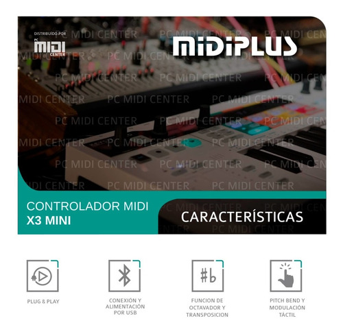 Imagen 5 de 10 de Midiplus X3 Mini Teclado Midi Usb 37 Teclas + Vst Arturia