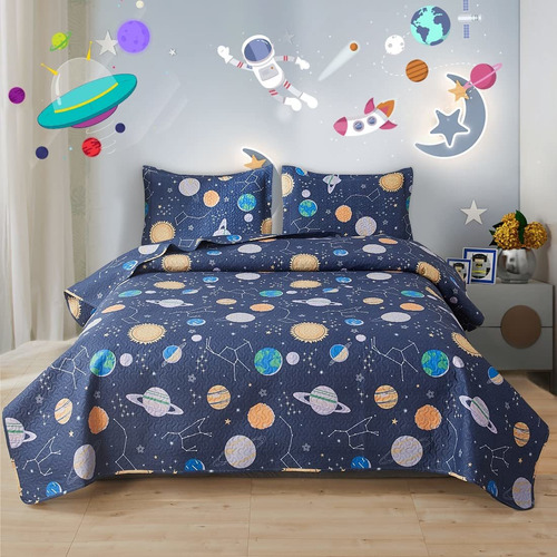 Cubrema Verano + 2 Fundas Almohada 2 Plazas Diseño Universo