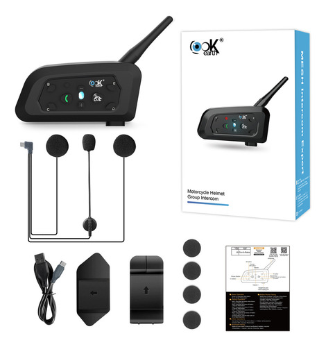 Lookearth Fone De Ouvido Intercomunicador V6 Pro Com Bluetooth, Bidirecional, 1.200 M, Sistema De Comunicação Para Esqui, Quadriciclos, Motocross, Para Capacetes Completos E Articulados (2 Unidades)