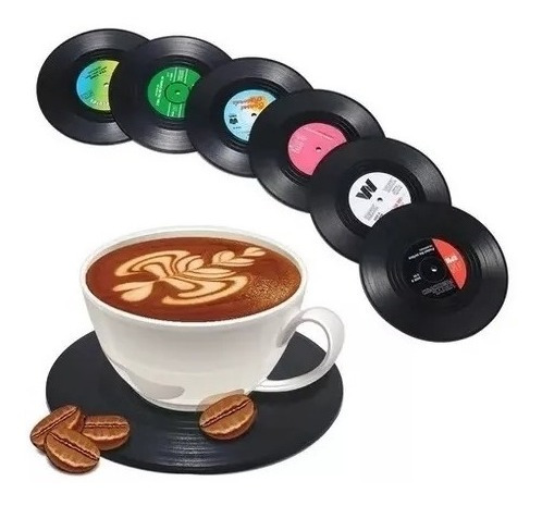 Set 6 Piezas Posavasos Tazas Discos Vinilos Retro