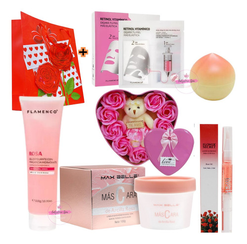 Pack Regalo Mascarillas Rosas +  Oso Exfoliante Aceite Crema