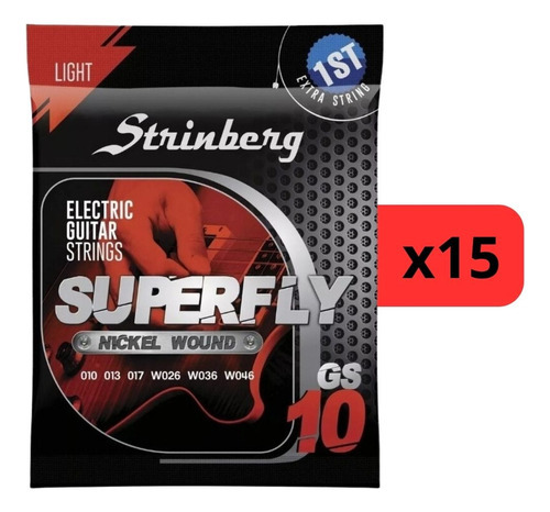 Kit 15 Encordoamento Strinberg Para Guitarra Gs10 - 6 Cordas