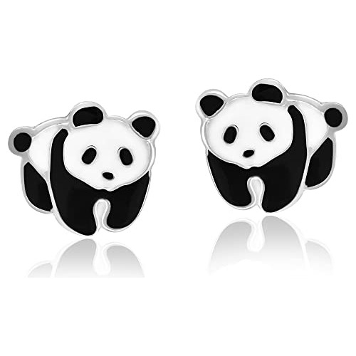 Pendientes De Panda De Plata Esmaltada