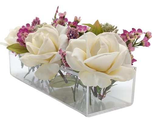 Centro De Mesa Con Florero - 12 Orificios, Claro, Rectangula