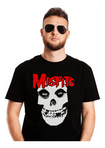 Polera Misfits Calavera Con Logo Rojo Punk Abominatron