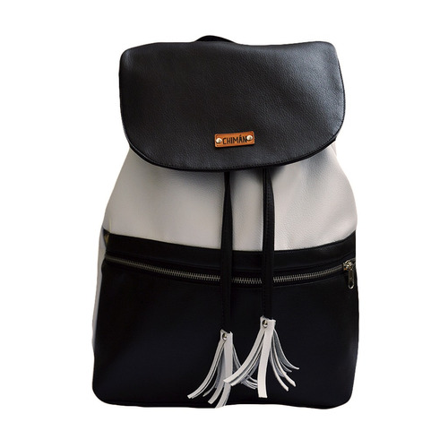 Classic Backpack Mochila Eco Cuero Blanco Y Negro - Chimán