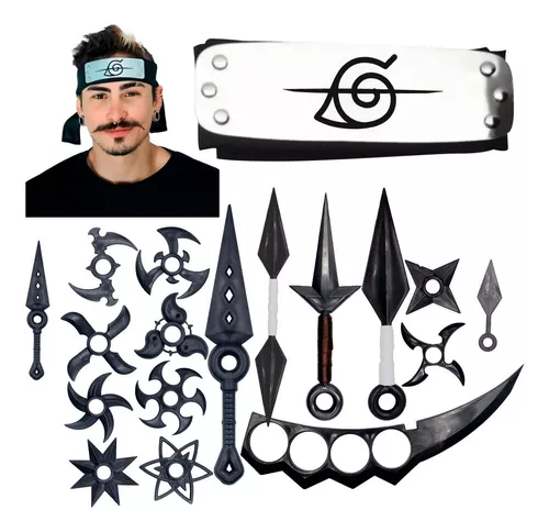 Kit Kunai & Bandana Naruto Boruto + Colar Akatsuki & Konoha Aldeia da Folha