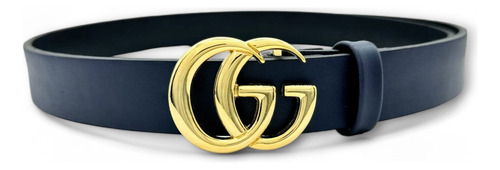 Cinturón Gg Clasica Moda Delgado 3cm Para Dama Color Gg Oro Diseño De La Tela Delgado Azul Talla L (120cm)