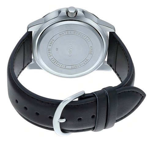 Reloj Casio De Hombre Mtp-vd300l-7e Cuero Negro Multifuncion Color del bisel Plateado Color del fondo Plateado