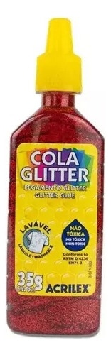 Cola Glitter Lavável Não Tóxica 35g Cores Acrilex Kit 06 Un Cor Sortidas