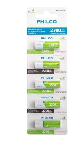 Pack 5 Pilas Recargables Doble Aa Ni-mh 1,2v 2700 Mah Philco