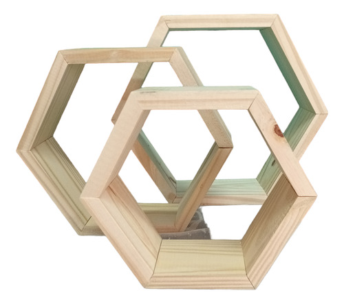 Set De 4 Repisas Hexagonales En Pino Beige