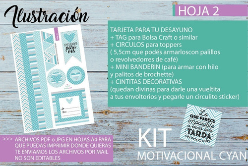 Kit Imprimible Desayuno Cumple Turquesa Motivacional