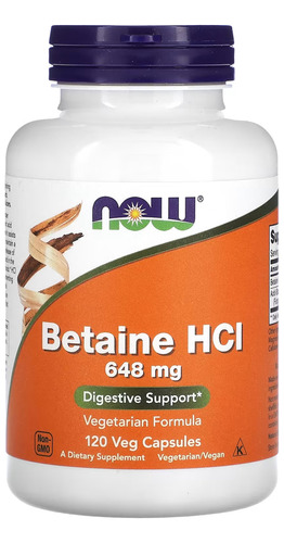 Betaína Hcl 648mg Now Foods Betaine Hcl 120 Veg Caps Sabor Sem sabor