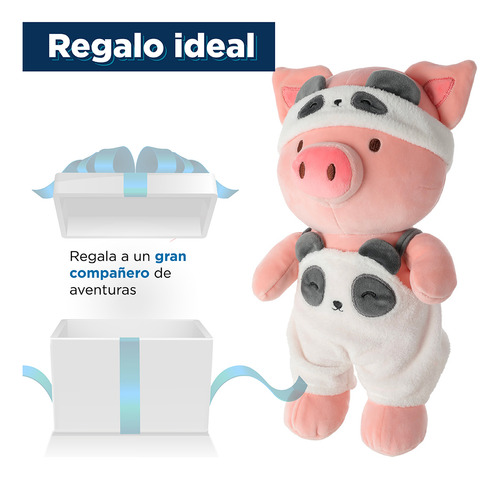 Miniso Peluche Cerdito Con Overol De Pandita Felpa 21x33 Cm