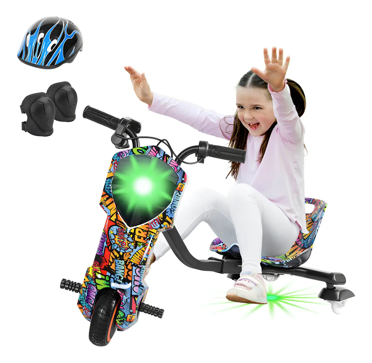 Triciclo Eléctrico Para Niños Montable Bluetooth Giro De 360 con Luz Led y Musica Honey Whale MZ-008 Multicolor