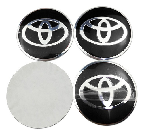 Pack 4 Tapa Toyota 56mm Negras Adhesivas Borde Plata Llanta