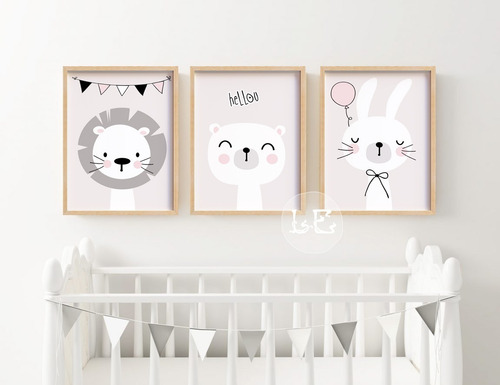 Cuadros Infantiles Animalitos 30 X 40 Cm Personalizos X 3