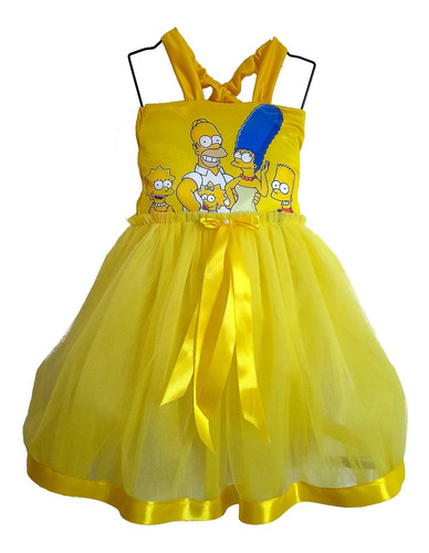 Vestido De Los Simpsons Disfraz Con Tul Talles 4 Al 12