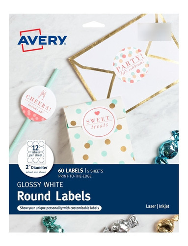 Avery Etiquetas Redondas Blancas Brillantes - 22817
