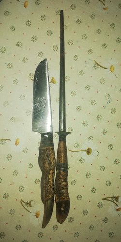 Cuchillo Y Chaira Antiguo. Con Vaina De Cuero