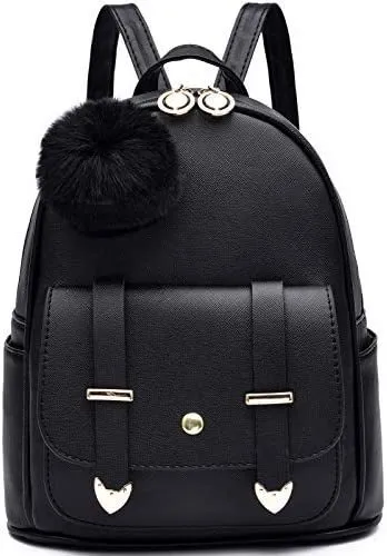 Mochila pequeña para niñas y mujeres, de cuero, a la moda, para el día a  día, Negro), .