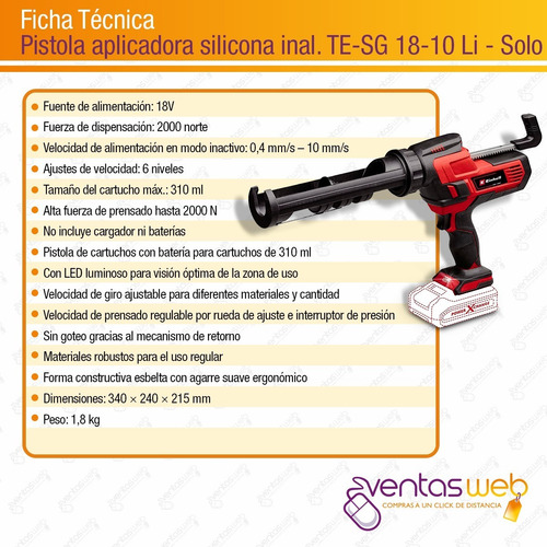 Pistola Aplicadora De Silicona Inalámbrica Einhell Sola