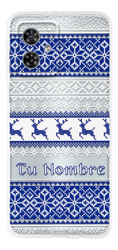 Funda Para Motorola Ugly Sweater Navideño Azul Con Tu Nombre