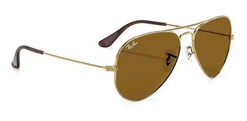 Anteojos de sol Ray-Ban Aviator Classic Large con marco de metal color polished gold, lente brown de cristal clásica, varilla polished gold de metal - RB3025