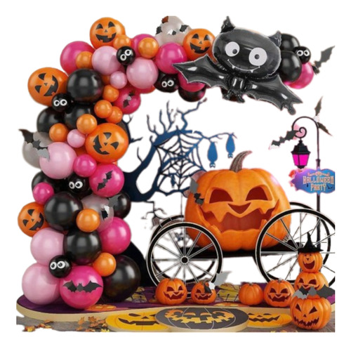 Kit Decoración Guirnalda Murciélago 86 Pcs Globos Halloween 