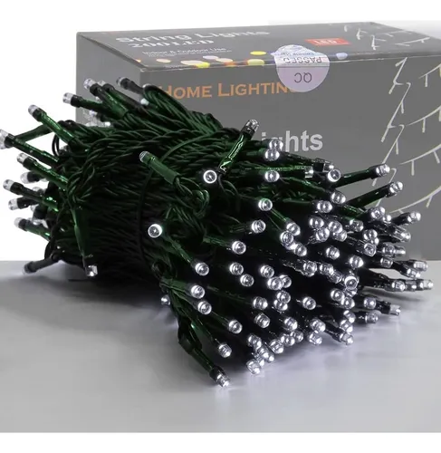 Extensión 100 Luces Led 7mtr Navidad Cable Verde Luz Blanco
