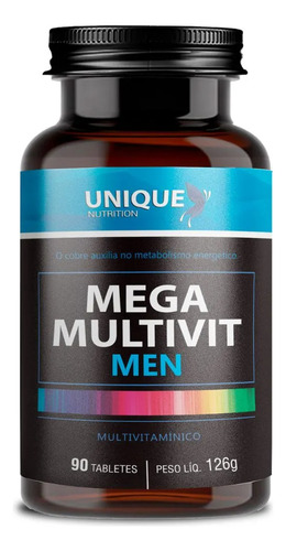 Mega Multivit Men 90 Tabletes - Unique Nutrition Sabor Neutro