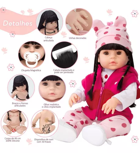 BEBÊ REBORN POLLY MEGA REALISTA TODA EM SILICONE - Maternidade