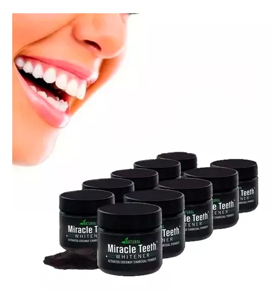 Kit X10 Blanqueador Dental Miracle Teeth Coco Carbon Natural