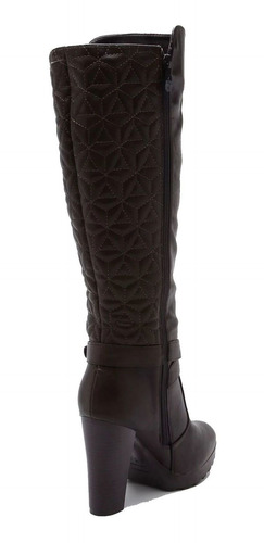 Imagem 3 de 4 de Bota Feminina Cano Longo Mooncity Salto Grosso 73045 Marrom