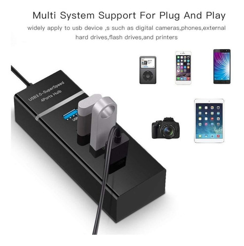 Imagen 5 de 10 de Adaptador Hub Usb 3.0 Pc Laptop De 4 Puertos Alta Velocidad