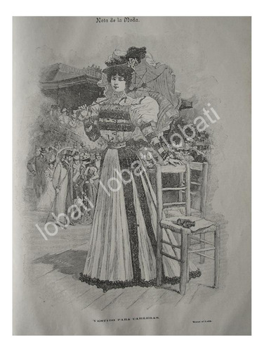 Grabado Antiguo 1897. Tendencias De Modas. Vestido Carreras