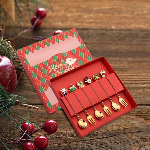 Juego De Tenedores Y Cucharas Navideñas, Juego 6 Piezas Un