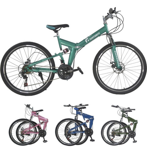 Mountain bike plegable Centurfit MKZ-BICPLEMO26 21v cambios Saiguan 42 T color turquesa con pie de apoyo