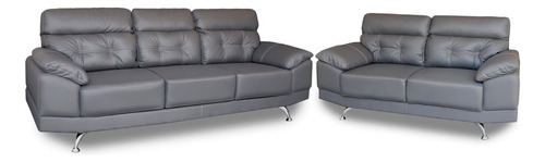 Sala De Piel - Dublin - Sofa Y Love Seat - Contado Color Gris Oxford