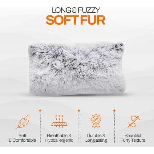 Almohadas Cheer Collection Shaggy De Piel Sintética Gris Deg
