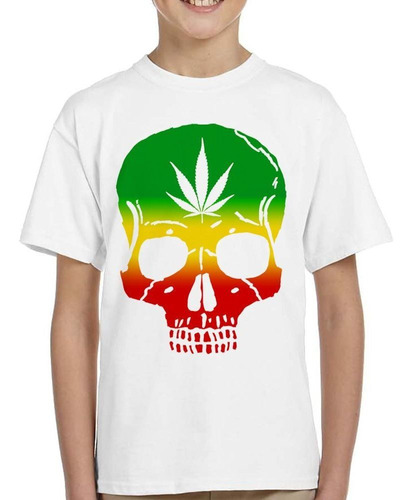 Remera De Niño Reggae Calavera Cannabis Hoja Musica
